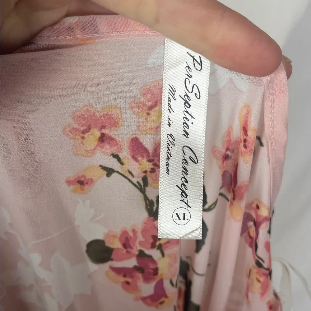 PerSeption Concept Pink Floral Frilly Longline Shawl Cardigan